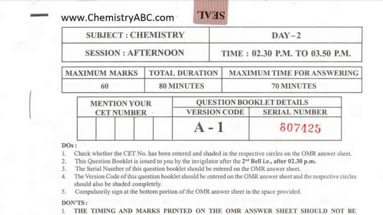 CUCET CUET PG Chemistry Question Paper